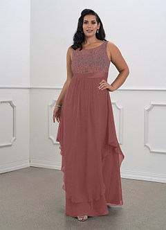 Azazie Xella Mother of the Bride Dresses Desert Rose A-Line Lace Chiffon Dress image4