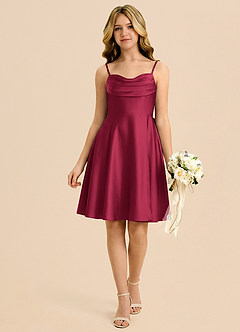 Azazie Bear Junior Burgundy A-Line Sweetheart Neckline Stretch Satin Dress image1