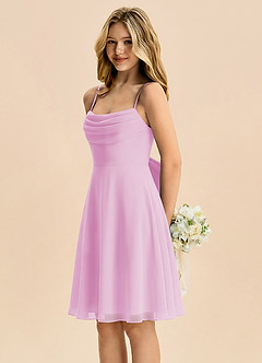 Azazie Bear Junior Candy Pink A-Line Pleated Chiffon Dress image4