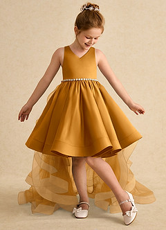 Azazie Julietta Flower Girl Dresses Butterscotch Ball-Gown Convertible Tulle Dress image5