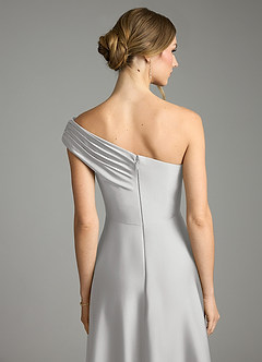 Azazie Melanie 신부 들러리 드레스 A라인 오프 더 숄더 스트레치 새틴 바닥 길이 드레스 image2