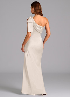 Azazie Yuanna Bridesmaid Dresses White Alabaster Mermaid One Shoulder Stretch Satin Dress image2