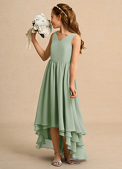 Azazie Kitten Junior Formal vestidos de niña de las flores Vestido de Salvia Polvorienta de Gasa de Corte En A image5