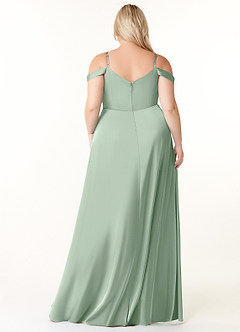 Azazie Ocean Bridesmaid Dresses Agave A-Line V-Neck Pleated Stretch Satin Dress image7