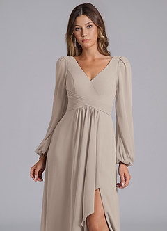 Azazie Omari Bridesmaid Dresses Frost A-Line Long Sleeve Chiffon Dress image7