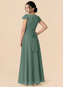 Azazie Payton Junior Sea Moss A-Line Bow Chiffon Dress image2
