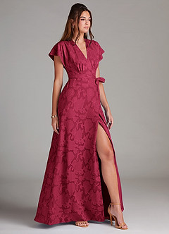 Azazie Ling Brudtärnklänningar Klänning av A-Linje i Blommig Utbrändhet Plisserad Bourgogne image4