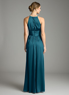 Azazie Bonnie Bridesmaid Dresses Ink Blue A-Line Pleated Stretch Satin Dress image5