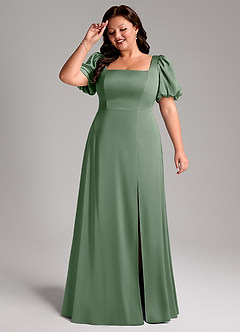 Azazie Fyona Brautjungfernkleider A-Linie Plissee Stretch-Satin Kleid Matcha image11