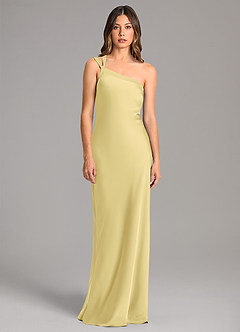 Azazie Monroe Jurken voor bruidsmeisjes Jurk van Stretch Satijn met Zeemeermin One-Shoulder Citroensorbet image4