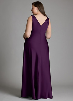 Azazie Nerine Bridesmaid Dresses Grape A-Line Pleated Stretch Satin Dress image8