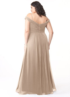 Azazie Audrianna Jurken voor bruidsmeisjes Converteerbaar Jurk van Chiffon met A-Lijn Off-the-shoulder verzameld Taupe image8