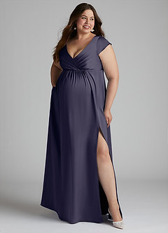 Azazie Allessia Robes de demoiselle d'honneur de maternité Robe Trapèze Plissée Longueur ras du sol Satin extensible image10