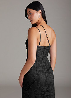 Azazie Eren Bridesmaid Dresses Black Sheath One Shoulder Floral Burnout Dress image6