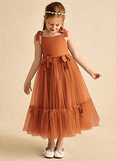 Azazie Jaci Flower Girl Dresses Cinnamon A-Line Spaghetti Strap Chiffon Dress image6