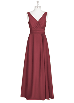 Azazie Karina Bridesmaid Dresses Merlot A-Line Pleated Chiffon Dress image8