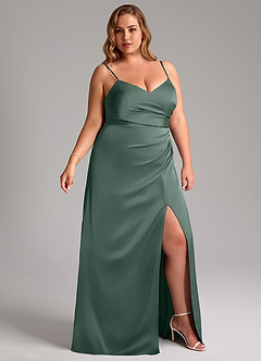 Azazie Azuree Robes de demoiselle d'honneur Robe Trapèze en Satin extensible Plissée Mousse De Mer image12