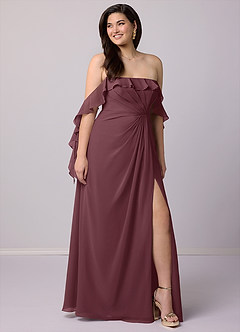 Barbie ♥ Azazie Bridesmaid Dresses Sangria A-Line Off the Shoulder Chiffon Convertible Dress image8