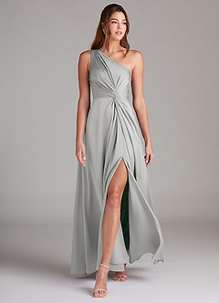 Azazie Brooke Brautjungfernkleider A-Linie One-Shoulder Stretch-Satin Kleid Silber image3