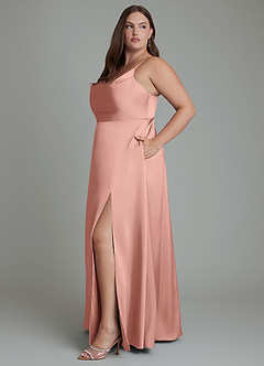 Azazie Sarella Brautjungfernkleider A-Linie Plissee Stretch-Satin Kleid Rosettenrosa image11