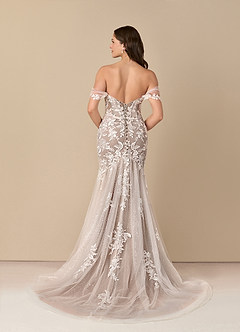 Azazie Leilani Wedding Dresses Diamond White Cocoa Mermaid Sequins Tulle Dress image4