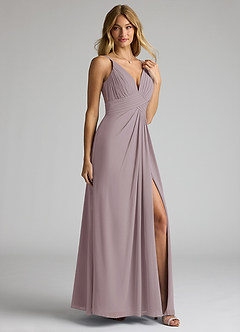 Azazie Maren Allure Abiti da Damigella Abito A-Line in Chiffon con Scollo a V in Pizzo Dusk image4