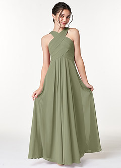Azazie Kaleigh Junior Pistachio A-Line Pleated Chiffon Dress image4