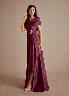 Azazie Branford Mother of the Bride Dresses Mulberry A-Line Pleated Stretch Satin Dress image5
