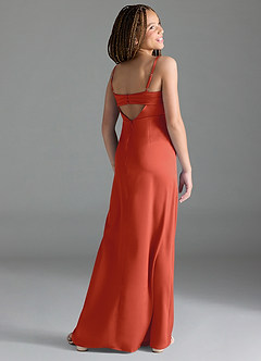 Azazie Leonis Junior Rust A-Line Pleated Stretch Satin Dress image5