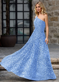 Opulent 스카이 블루 벨벳 스팽글 프롬 드레스 image5