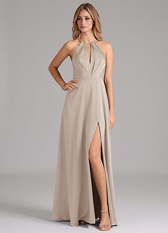 Azazie Evalleen Bridesmaid Dresses Frost A-Line Pleated Stretch Satin Dress image1
