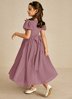 Azazie Joss Abiti da Ragazza di Fiori Abito A-Line in Chiffon Con Maniche Vintage Malva image2