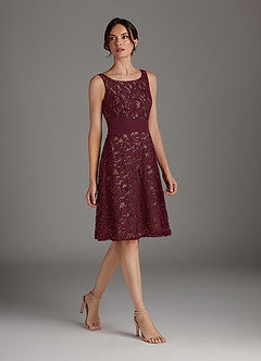 Azazie Beth Kleider für die Brautmutter A-Linie Schaufel Pailletten Chiffon Kleid Dunkelweinrot Champagner image3