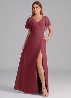Azazie Ambrosia Brautjungfernkleider A-Linie Plissee Chiffon Kleid Merlot image3