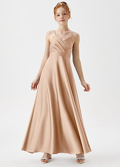 Azazie Avelina Junior A-Linie Plissee Stretch-Satin Kleid Englisches Rosa image1