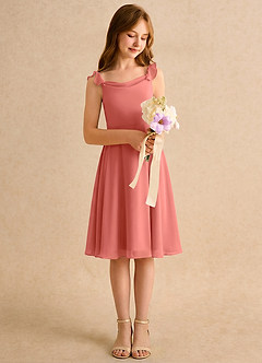 Azazie Pup Girls Formal Blumenmädchenkleider A-Linie Plissee Chiffon Kleid Lachsrosa image3