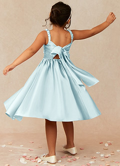 Azazie Cutie Pie Flower Girl Dresses Sea Glass A-Line Pleated Matte Satin Dress image2