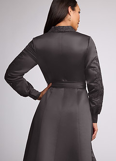 Azazie Ruth Mère de la mariée Robes Robe Trapèze en Mat Satiné Dentelle Gris Acier image5