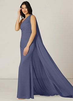 Azazie Lydia Bridesmaid Dresses Stormy Mermaid One Shoulder Chiffon Dress image3