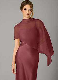 Azazie Jaleesa Bridesmaid Dresses Desert Rose A-Line High Neck Stretch Satin Dress image2