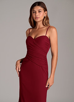 Azazie Katelyn Bridesmaid Dresses Burgundy Sheath Strapless Mesh Convertible Dress image2