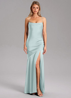 Azazie Grata Bridesmaid Dresses Mist Sheath Side Slit Stretch Satin Dress image3
