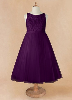 Azazie Calla Flower Girl Dresses Grape Ball-Gown Lace Tulle Dress image7