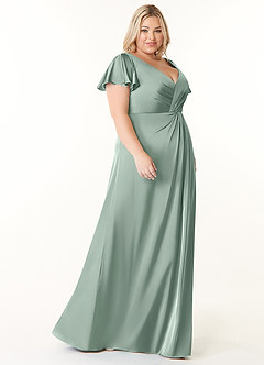 Azazie Soren Bridesmaid Dresses Agave A-Line Pleated Stretch Satin Dress image10