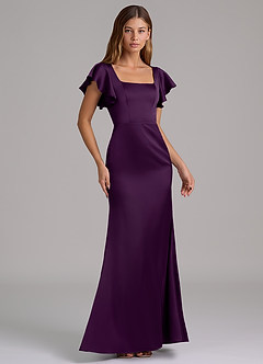 Azazie Elkie Bridesmaid Dresses Grape Mermaid Square Neckline Stretch Satin Dress image4
