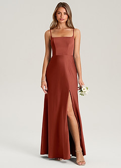 Azazie Lidia Bridesmaid Dresses Terracotta Mermaid Side Slit Stretch Satin Dress image5