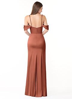 Azazie Amyra Bridesmaid Dresses Clay Sheath Off the Shoulder Stretch Satin Convertible Dress image2