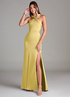 Azazie Rue Vestidos de damas de honor Vestido de Canario de Satén Elástico de Corte Sirena con Plisado image1