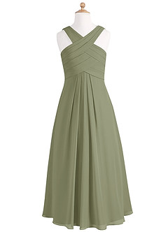 Azazie Kaleigh Junior Pistachio A-Line Pleated Chiffon Dress image6