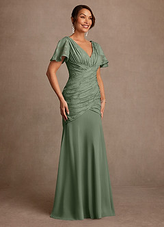 Azazie Jolene Mother of the Bride Dresses Matcha Mermaid Pleated Floral Burnout Dress image3